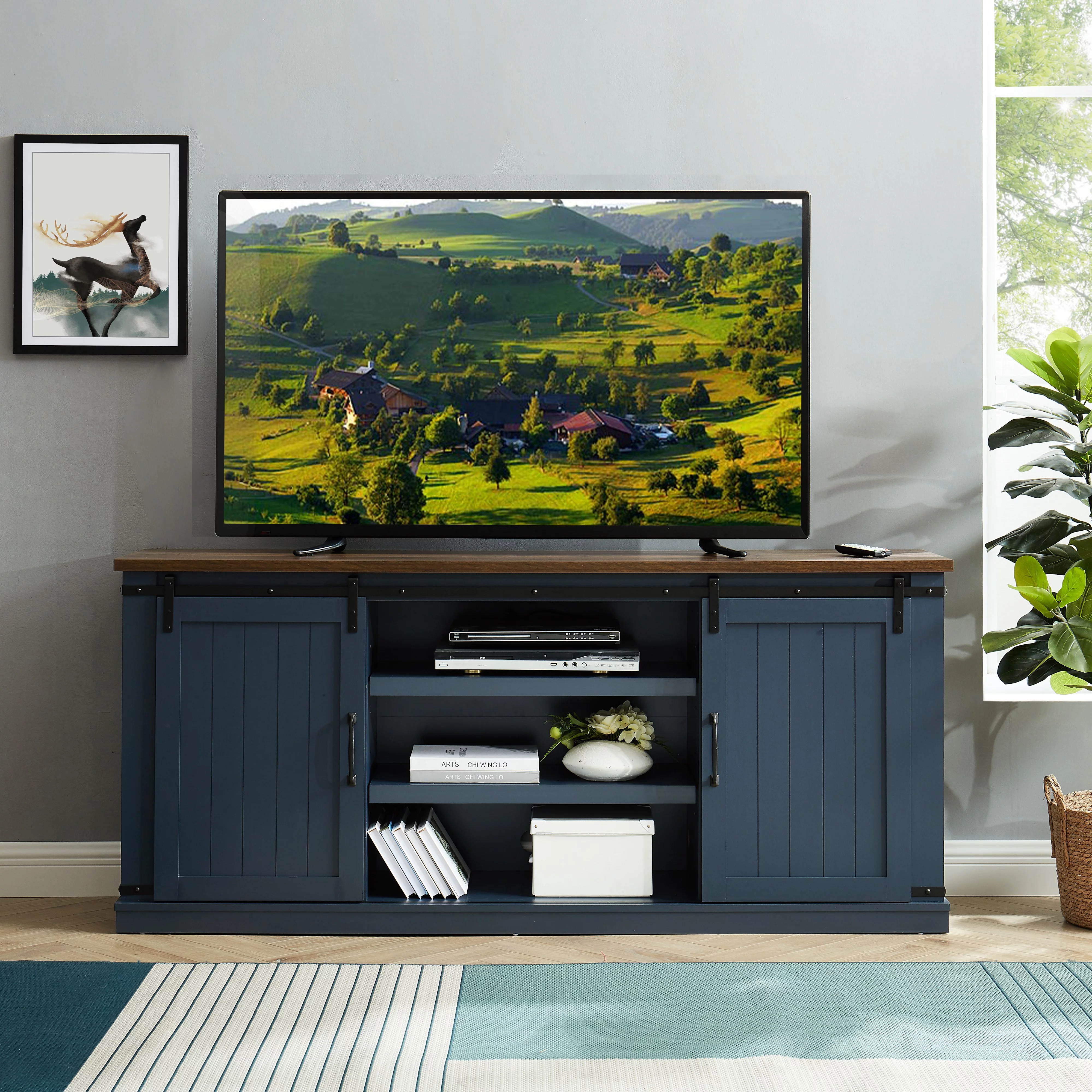 FESTIVO Farmhouse TV Stand for 75" TV, Entertainment Center, Sliding Barn Door TV Stand, 68 inch TV Console Table