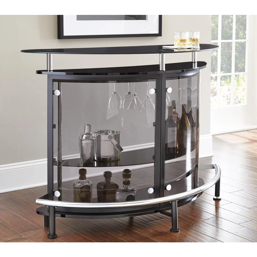 Steve Silver Ariana Brown Smoked Tempered Glass Home Bar in Black