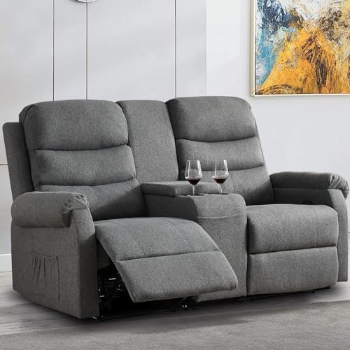 Reclining Loveseat, Manual Loveseat Recliner Sofa, RV Theater Seating with Storage Console