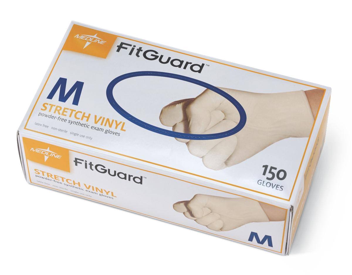 Medline FitGuard Powder-Free Stretch Vinyl Exam Gloves,FG1501,Small,1500/Case