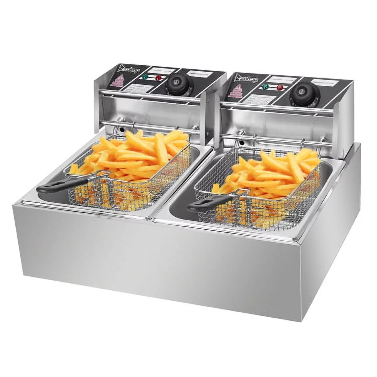 12L Stainless Steel Electric Fryer, Professional Fryer Double Tank Deep Fryer With Basket For Home and Commercial