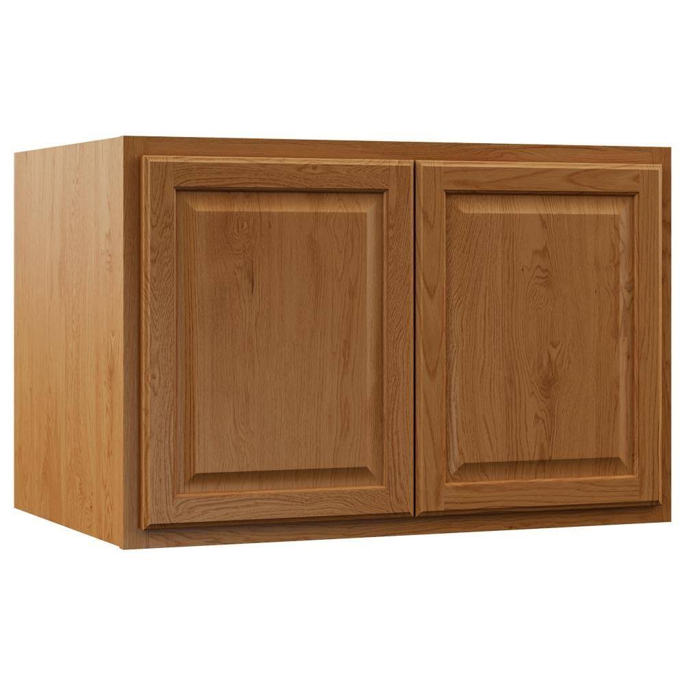 Hampton Bay Hampton Assembled 36x24x24 in. Above Refrigerator Deep Wall Bridge Kitchen Cabinet in Medium Oak