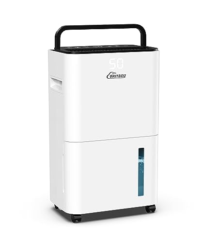 50 Pints Dehumidifier for Basement, Britsou Dehumidifiers for Home with Drain Hose - Quiet Smart Dehumidifier with 3 Modes, 24 Hr Timer