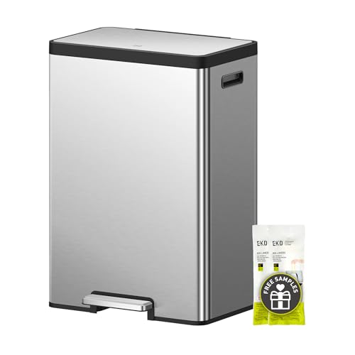 EKO EcoCasa II 36L+24L Dual Trash Can with Recycle Bin, Stainless Steel Garbage Can with Lid, Deodorizer Compartment