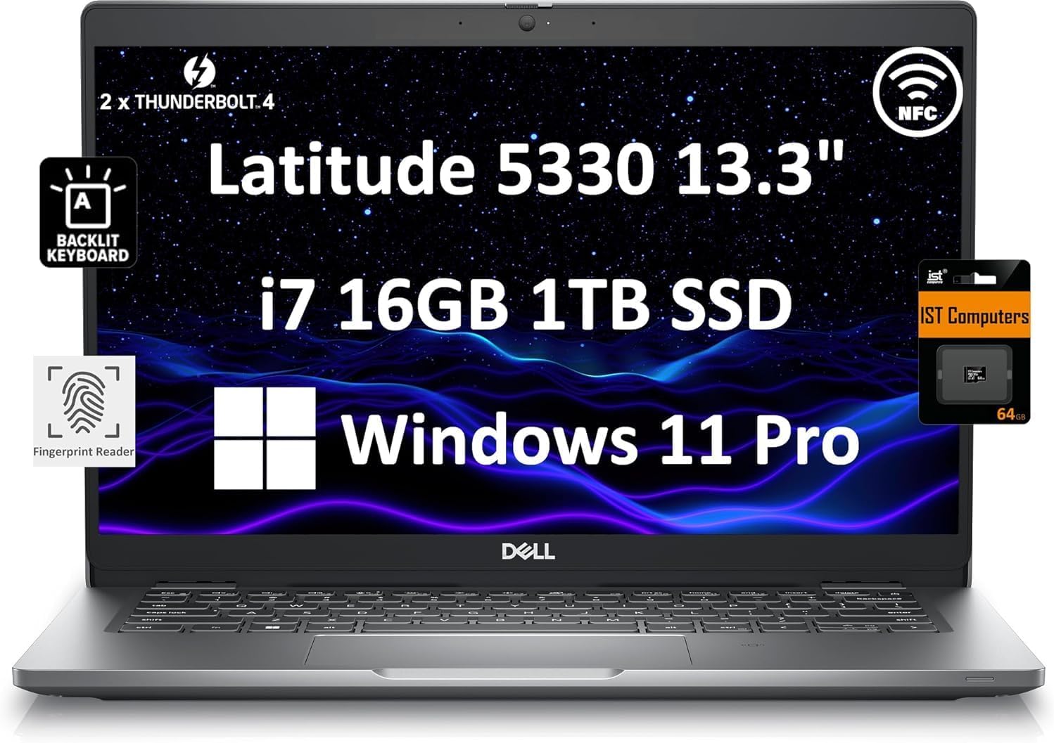 Dell Latitude 5330 Business Laptop (13.3"" FHD, Intel 10-Core i7-1265U Vpro, 16GB RAM, 1TB SSD, IST Card) 2 x Thunderbolt 4, Backlit KB, Fingerprint