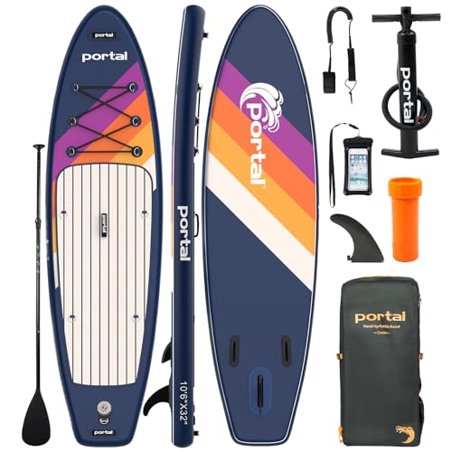 PORTAL SUP Inflatable Paddle Board for Adults 10'6'' Stand Up Paddleboard,Non-Slip Deck Blow up Paddle Boards with Adjustable Paddle, Carry Bag