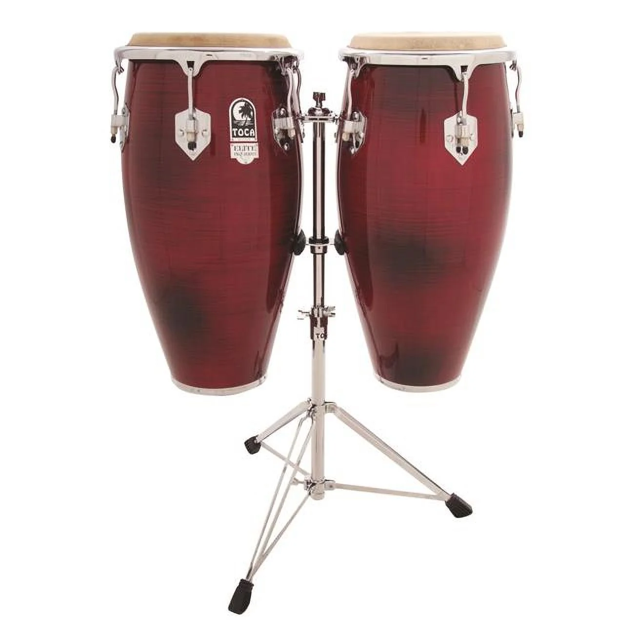 Elite Pro Wood Conga Set with Stand, Crimson Maple Fade - Curated Treasures Market
