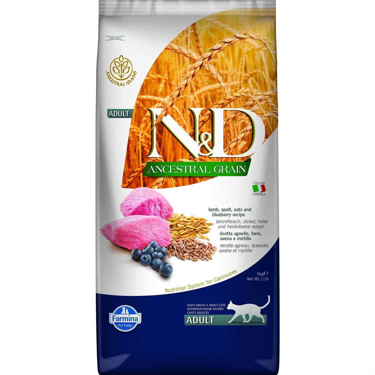 Farmina N&amp;D Ancestral Grain Lamb &amp; Blueberry Adult Dry Cat Food - Pet Supplies online store