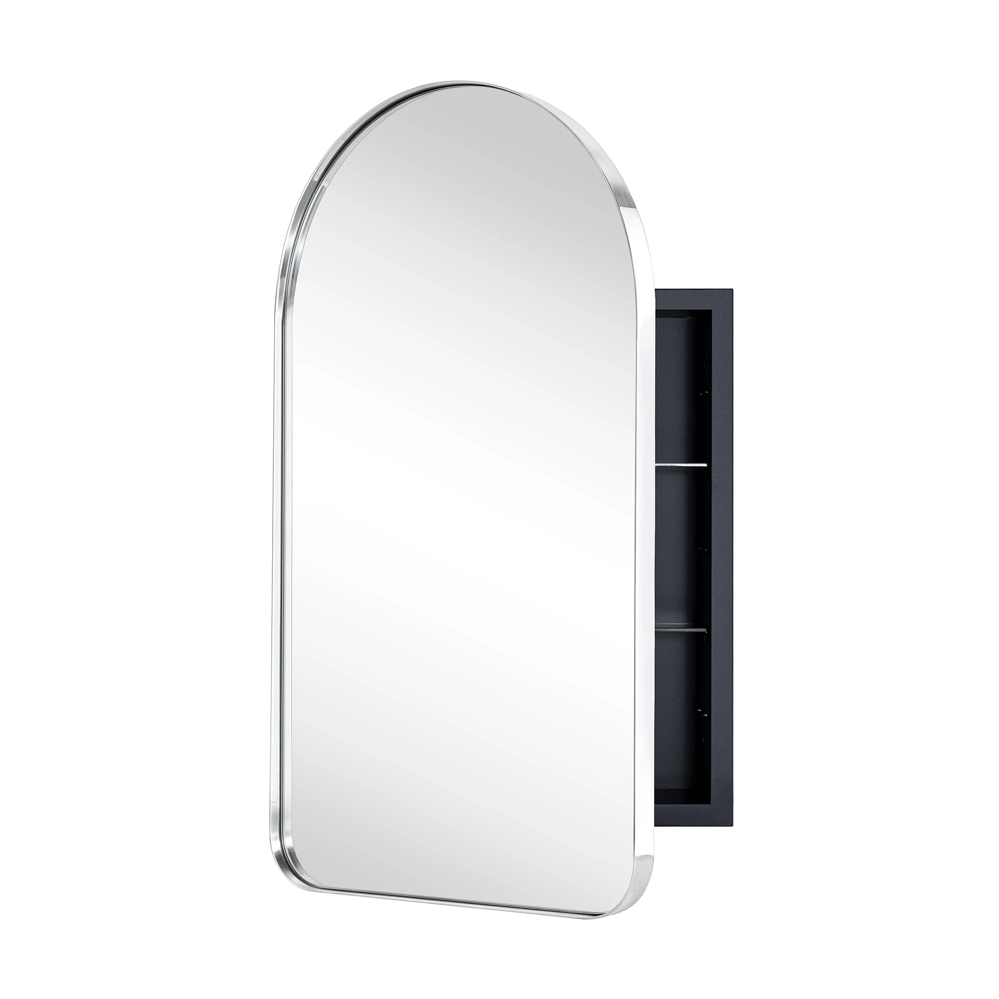EGHOME Chrome Arched Recessed Bathroom Medicine Cabinet with Mirror Stainless Steel Metal Framed Rectangular Bathroom Cabinet with Mirror 16x28.3''