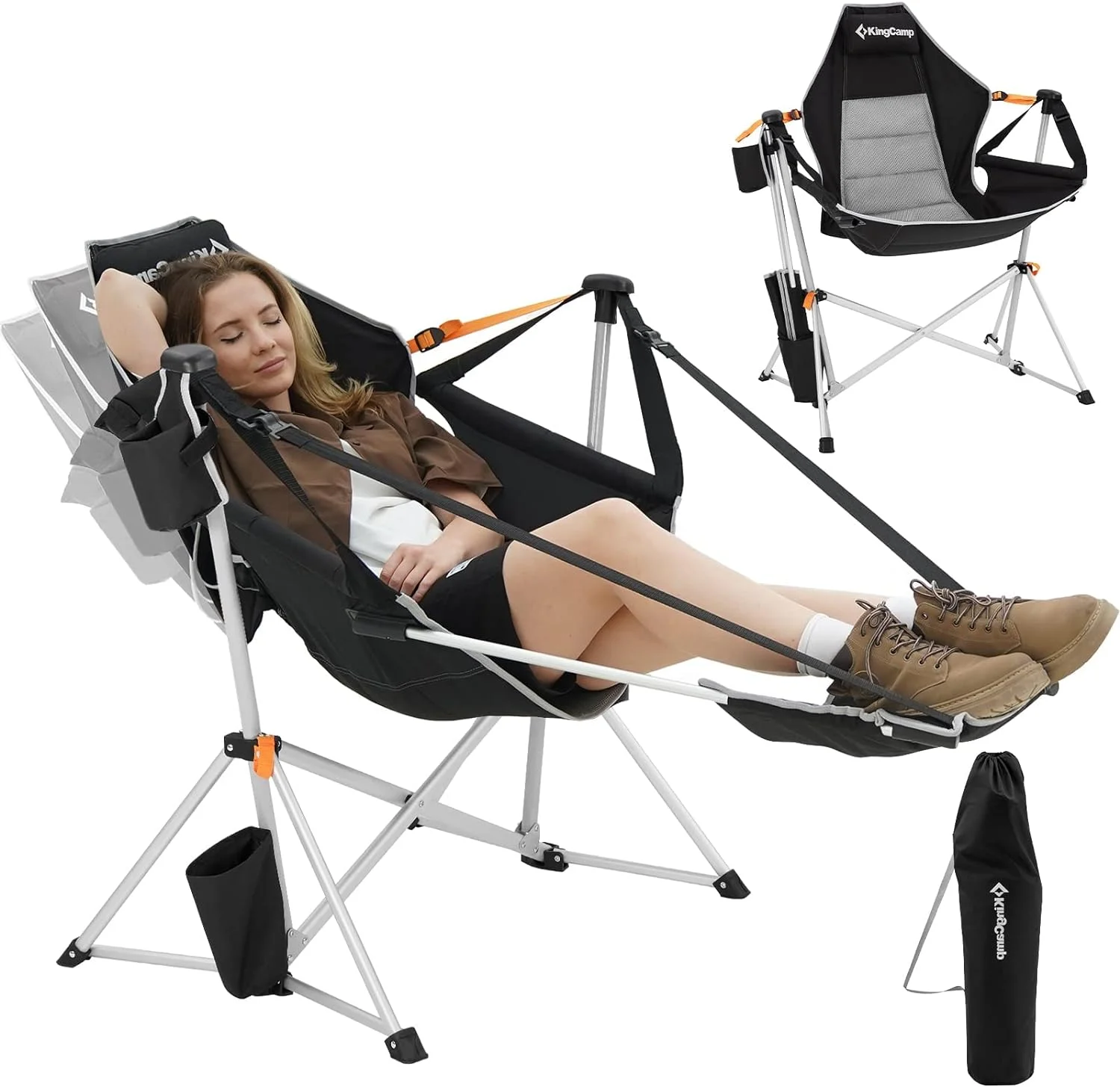 HYUN Hammock Camping Chair, Aluminum Alloy Adjustable Back Swing Chair