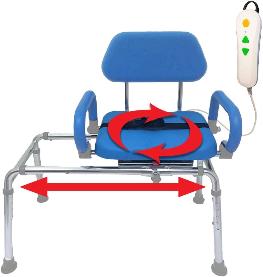 Platinum Health Carousel Sliding Shower Chair Transfer Bench with Swivel Seat, PowerSlide Capability, Push Button Electric Travel