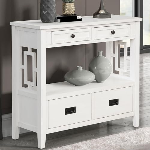 36" Console Table for Entryway Sofa Tables Narrow Long w/ 4 Drawers & 1 Storage Shelf