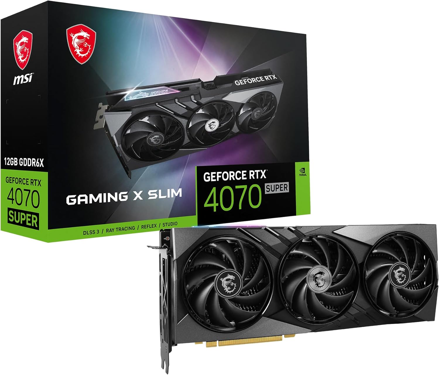 MSI Gaming RTX 4070 Super 12G Gaming X Slim Graphics Card (NVIDIA RTX 4070 Super, 192-Bit, Extreme Clock: 2655 MHz, 12GB GDRR6X 21 Gbps, HDMI/DP