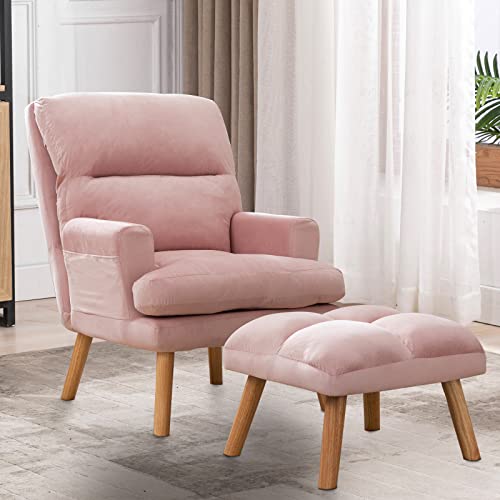 INZOY Accent Chairs with Ottoman, Velvet Fabric Armchair with Ottoman for Bedroom Living Room
