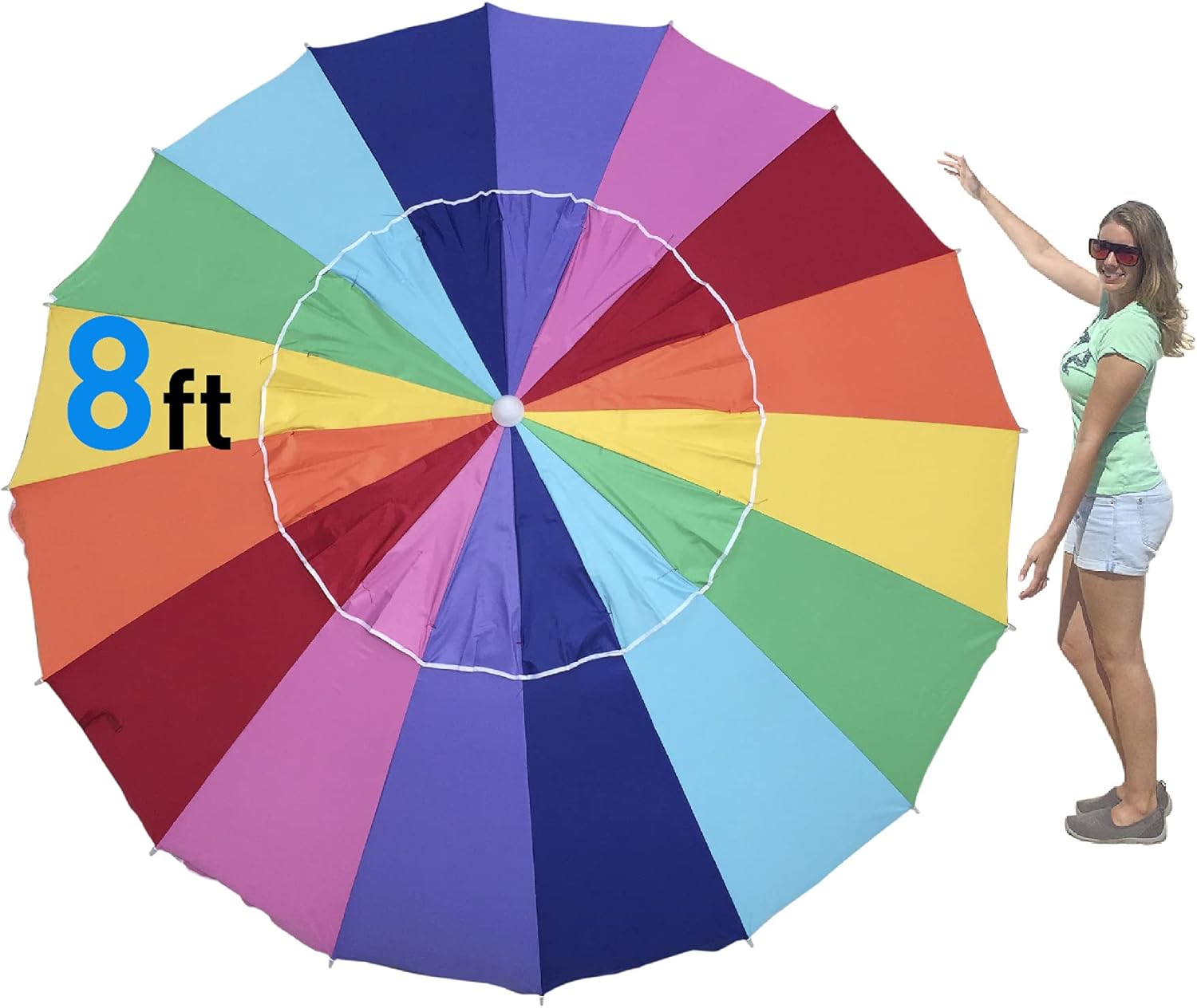 EasyGo 8 Foot HEAVY DUTY HIGH WIND Beach Umbrella - Giant 8' Beach Umbrella with Sand Anchor & Carrying Bag -Sturdy Pole