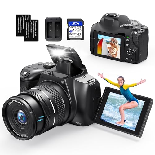 4K Digital Cameras for Photography, 12X Optical Zoom 72MP Vlogging Camera for YouTube with 270°Flip Screen, Autofocus & Anti-Shake Cameras
