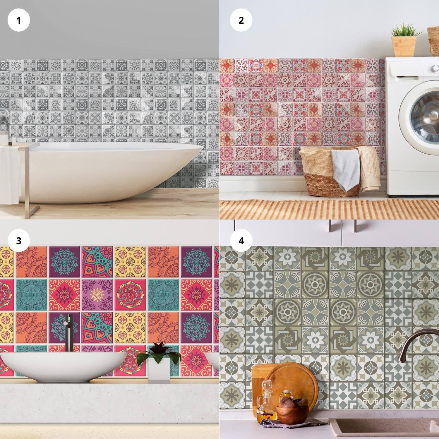 Walplus 3D Sticker Tile Splashbacks Mosaics Peel and Stick Kitchen Backsplash - 32pcs - Limestone Spanish