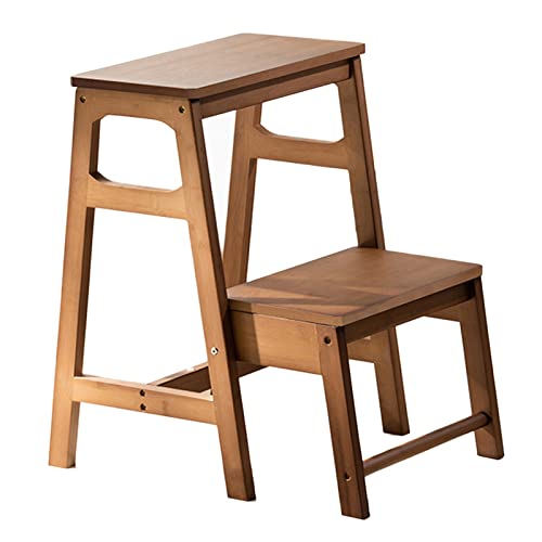2-Step Ladder Stool, Dual Purpose Folding Solid Wood Step Stool, Portable Non-Slip Display Stand for Balcony Coffee Shop, Save Space