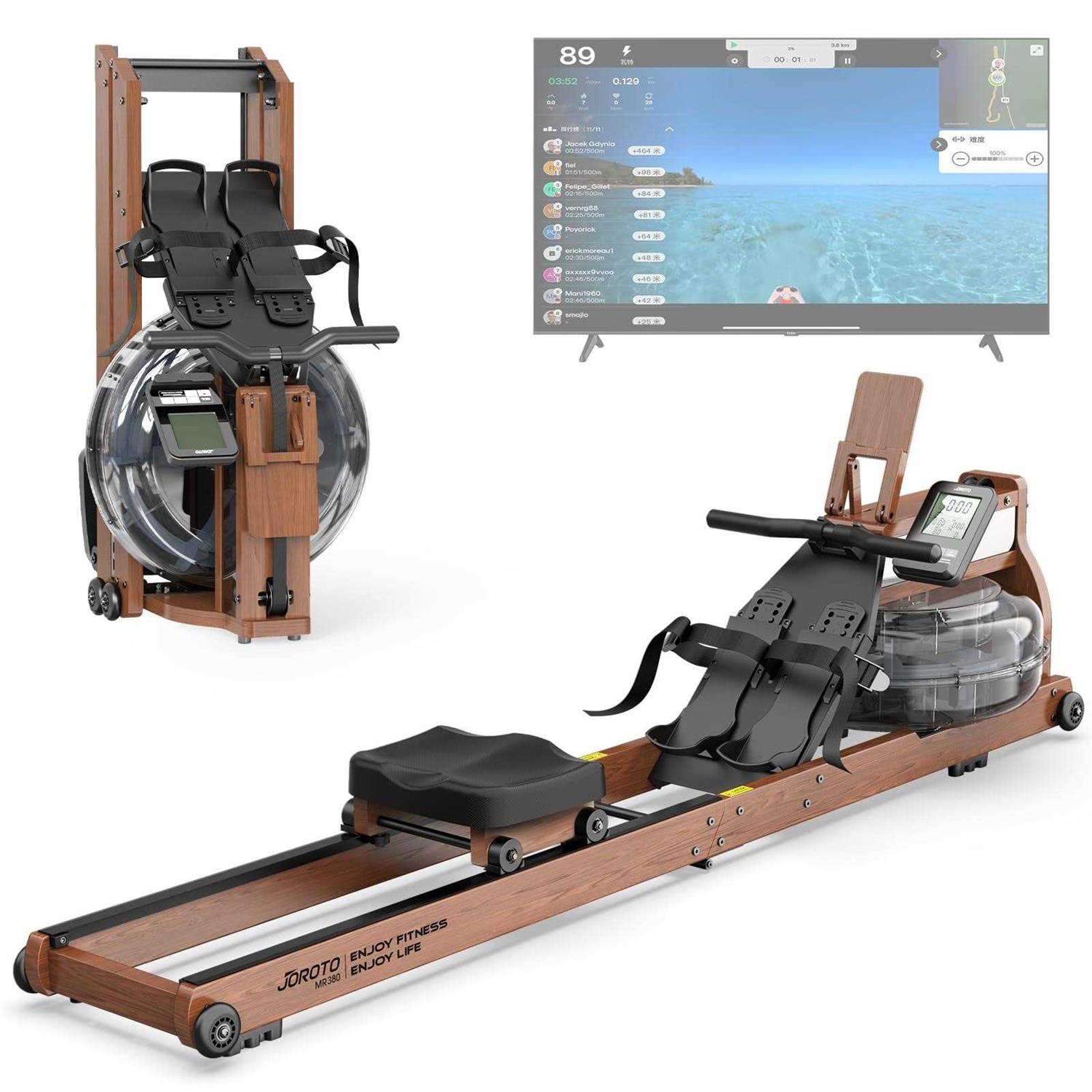 JOROTO Water Rowing Machine for Home Use Oak Wood Foldable Rower Machine 330lbs Weight Capacity with Bluetooth Monitor - Sports Supplies Online Store