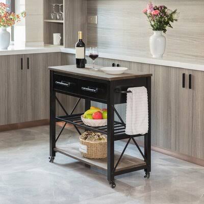 Zarmig Aurora Kitchen Cart Gracie Oaks Base Finish: Black, Counter Material: Manufactured Wood