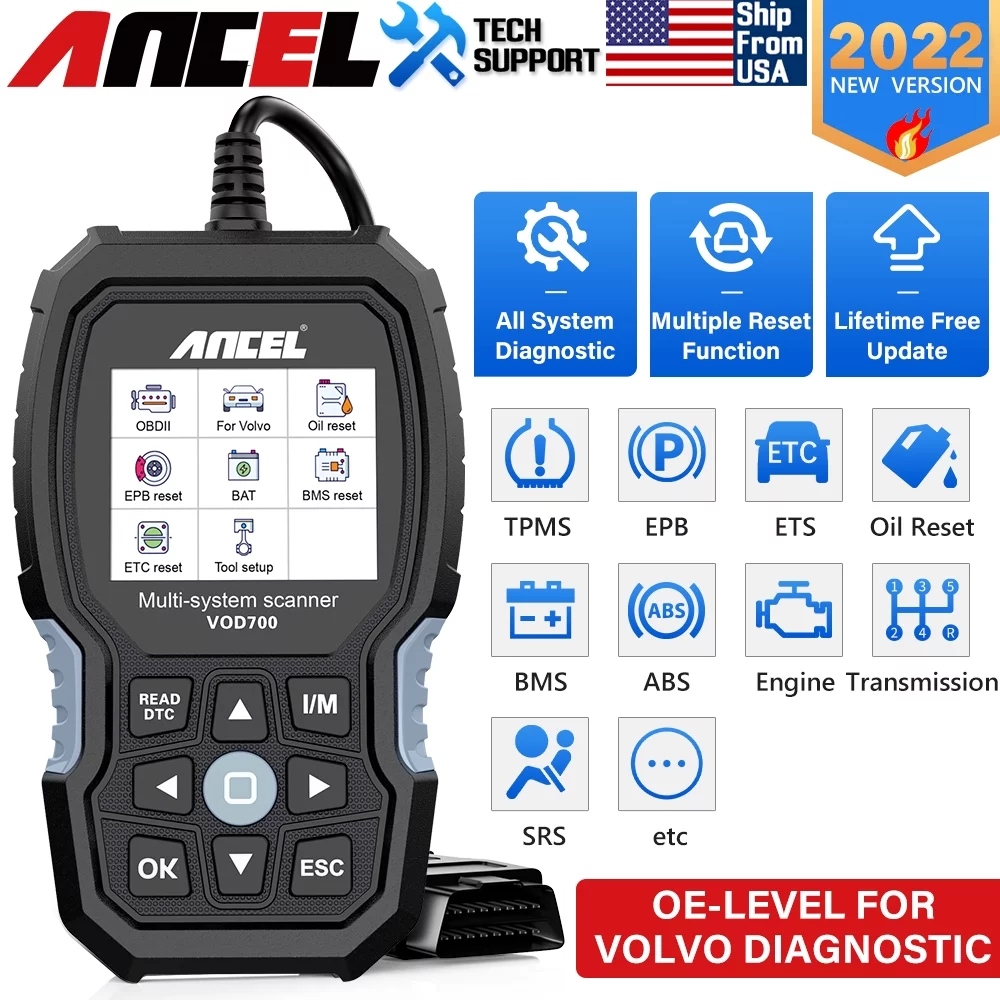 ANCEL VOD700 OBD2 Scanner for Volvo Vehicles Scan Full Systems Oil BMS EPB Reset ABS Bleeding Maintenance Service Car Code Reader Volvo Automotive