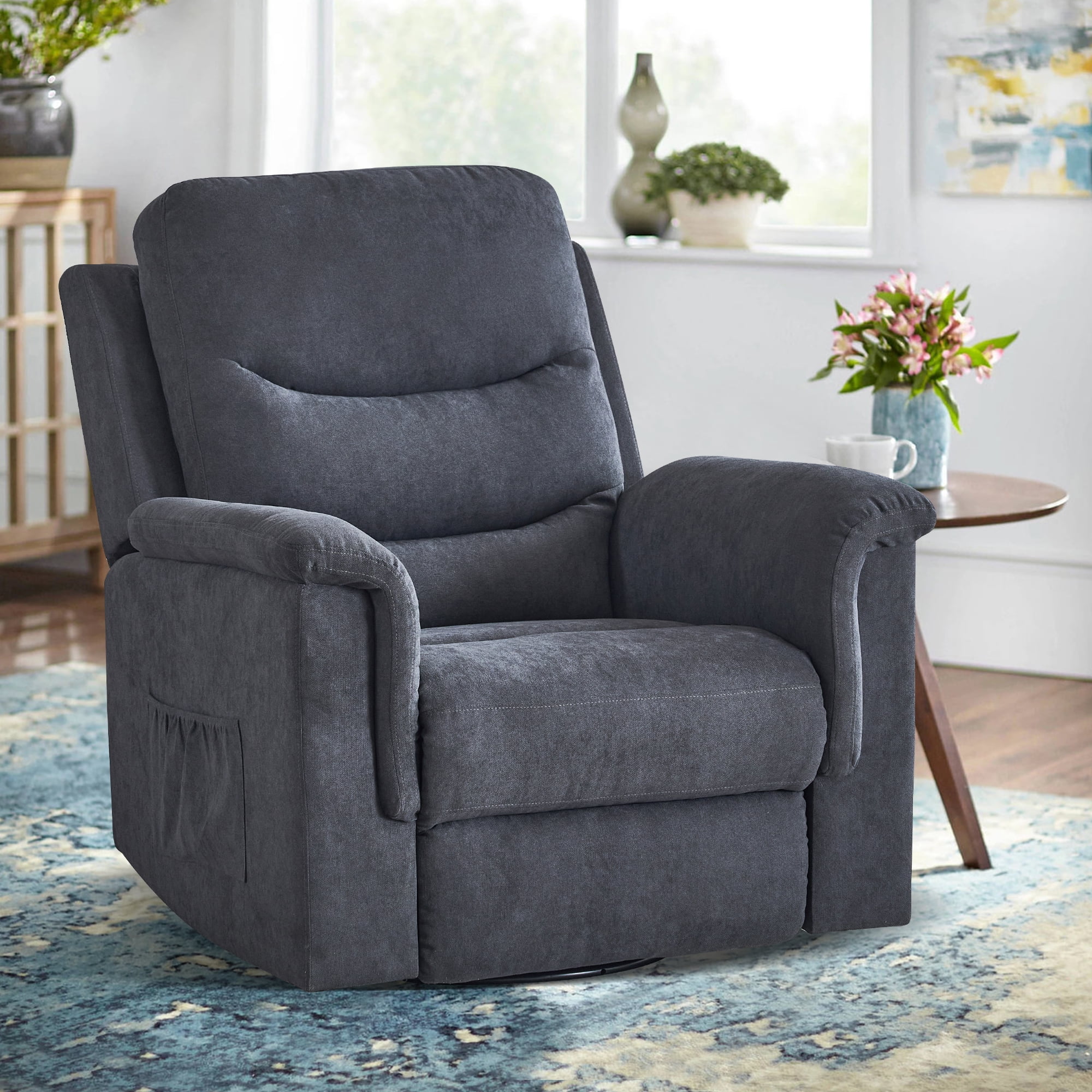 LVUYOYO Swivel Rocker Recliner Chair, Recliner Chair for Adults, Velvet Manual Rocking Chair with 360°Swivel and 30°Rocker