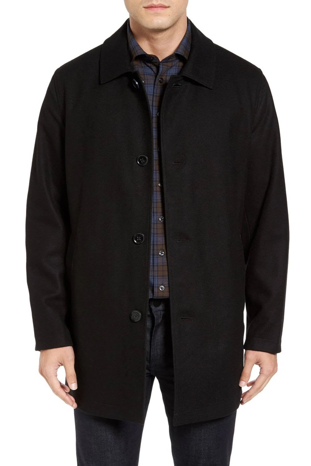 Cole Haan Mens Reversible Wool Car Coat Black S