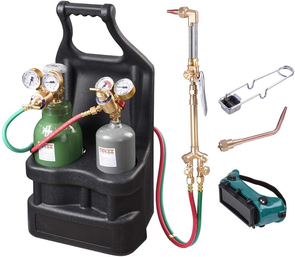 Yescom DOT Portable Weld Torch Tank Kit Twin Tote Oxygen Acetylene Oxy Cutting Brazing Welding Goggles