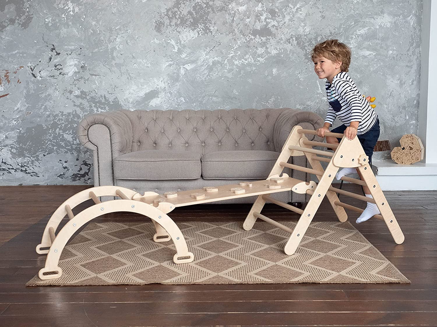 Woodandhearts Indoor Playground: Montessori Climbing Set - Pikler Triangle - Toddler Jungle Gym - Climbing Toys for Toddlers 1-3 Inside