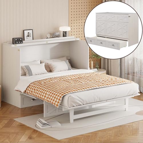 MERITLINE Full Size Murphy Bed with Large Storage Drawer
