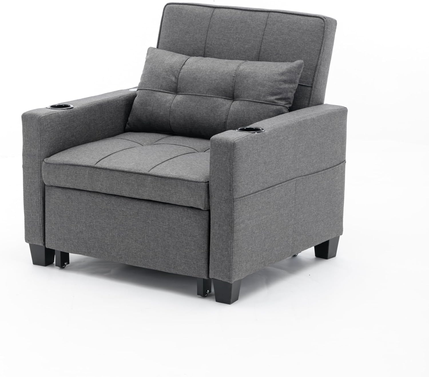 Convertible Sleeper Chair Futon Sofa Bed with USB Ports Wear-Resistant 3-in-1 Pull Out Linen Sofa Sleeper Armchair Chaise Lounger Couch for Living