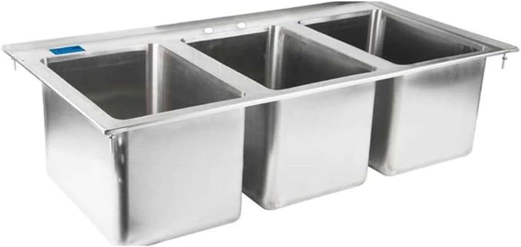 Stainless Steel Drop Sink - 3 Compartment Drop in Sink 10"x14"x10" No Faucet | NSF Certified