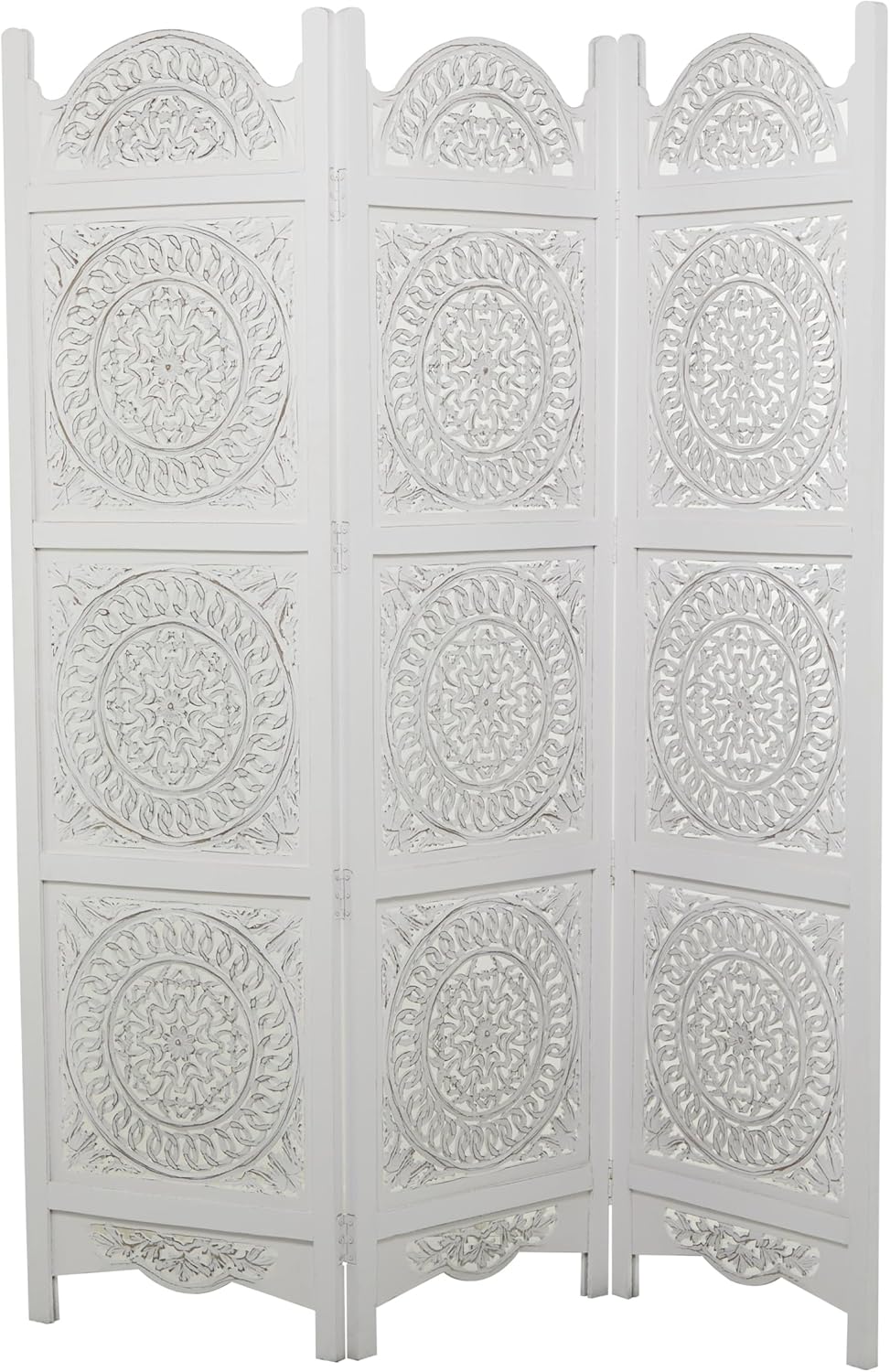 Deco 79 Wood Floral Handmade Partition Room Divider Screen Hinged Foldable Partition 3 Panel Privacy Screen with Intricately Carved Designs