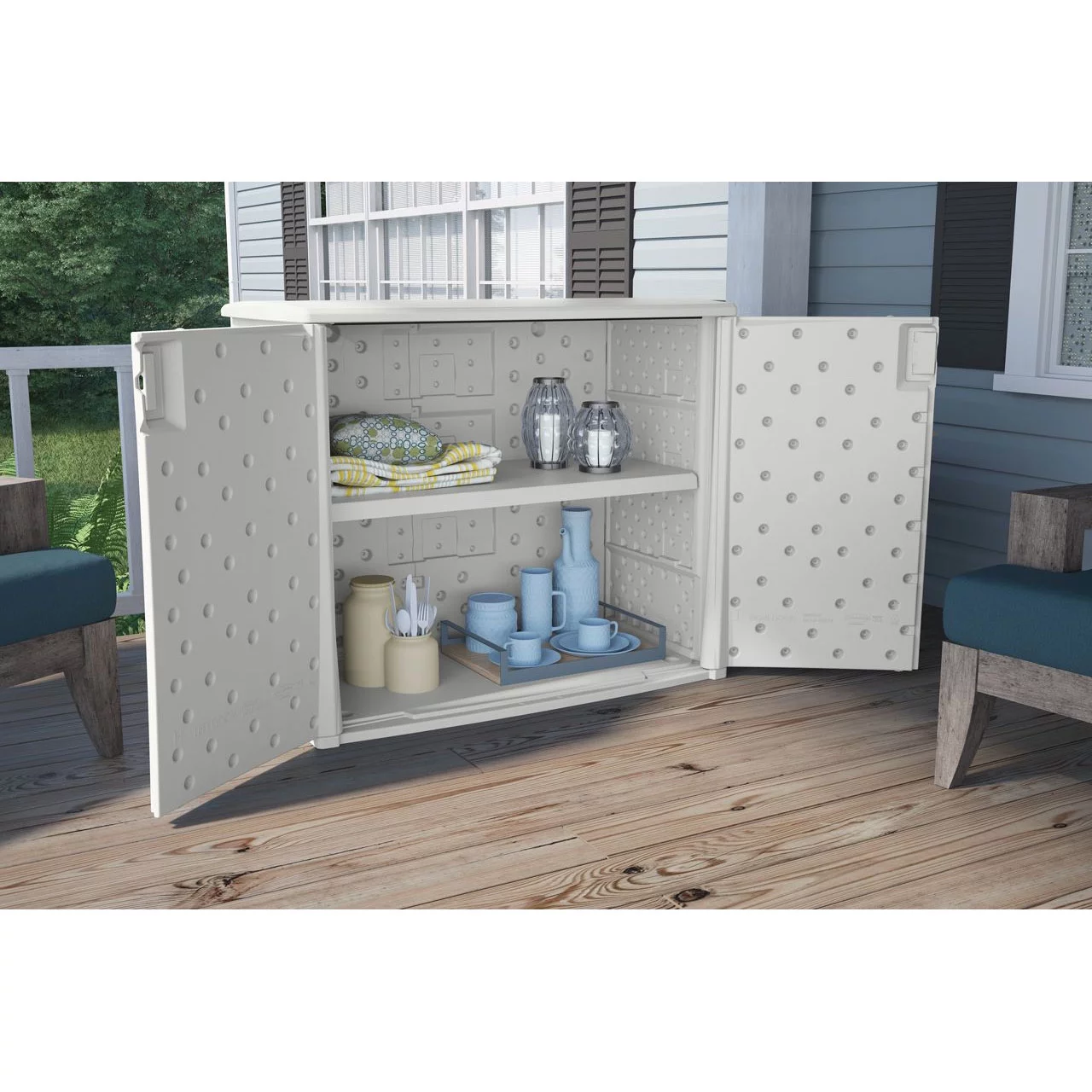 Suncast BMOC4100WD 97 Gallon Backyard Oasis Storage Entertaining Station, White