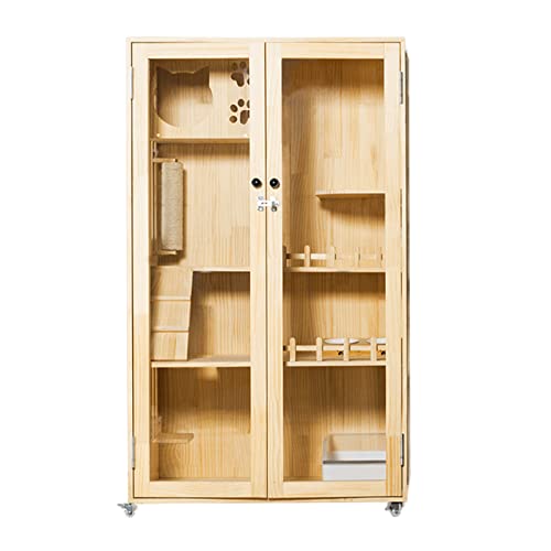 Laifug Catio Indoor Cat Enclosure Large Cat House for Mulitiple Cats, with Scratching Post and Lockable Wheels Double Layer with Escape Door