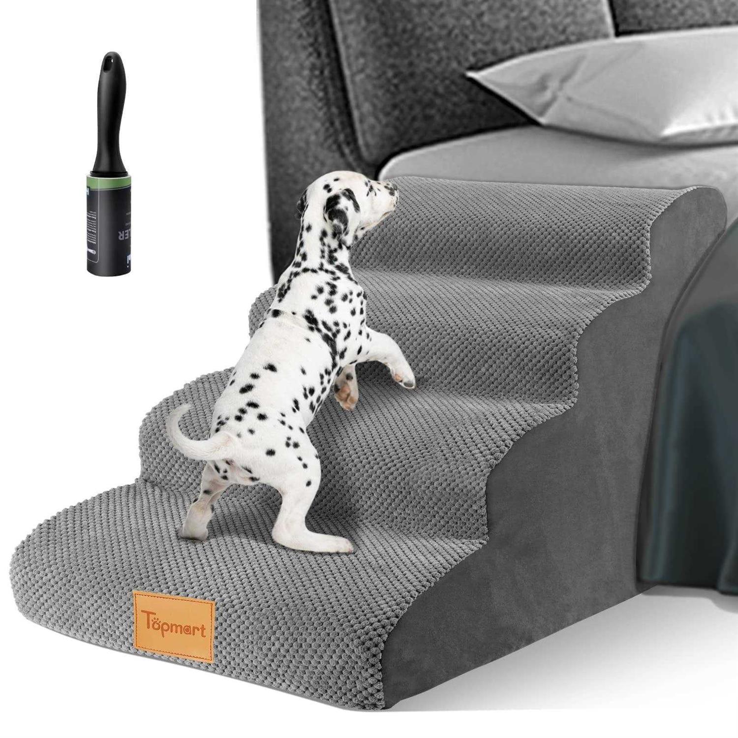 Topmart High Density Foam Dog Steps 4 Tiers,Extra Wide Deep Pet Steps,Non-Slip Pet Stairs,Dog Ramp for Bed,Soft Foam Dog Ladder,Best for Older Dogs