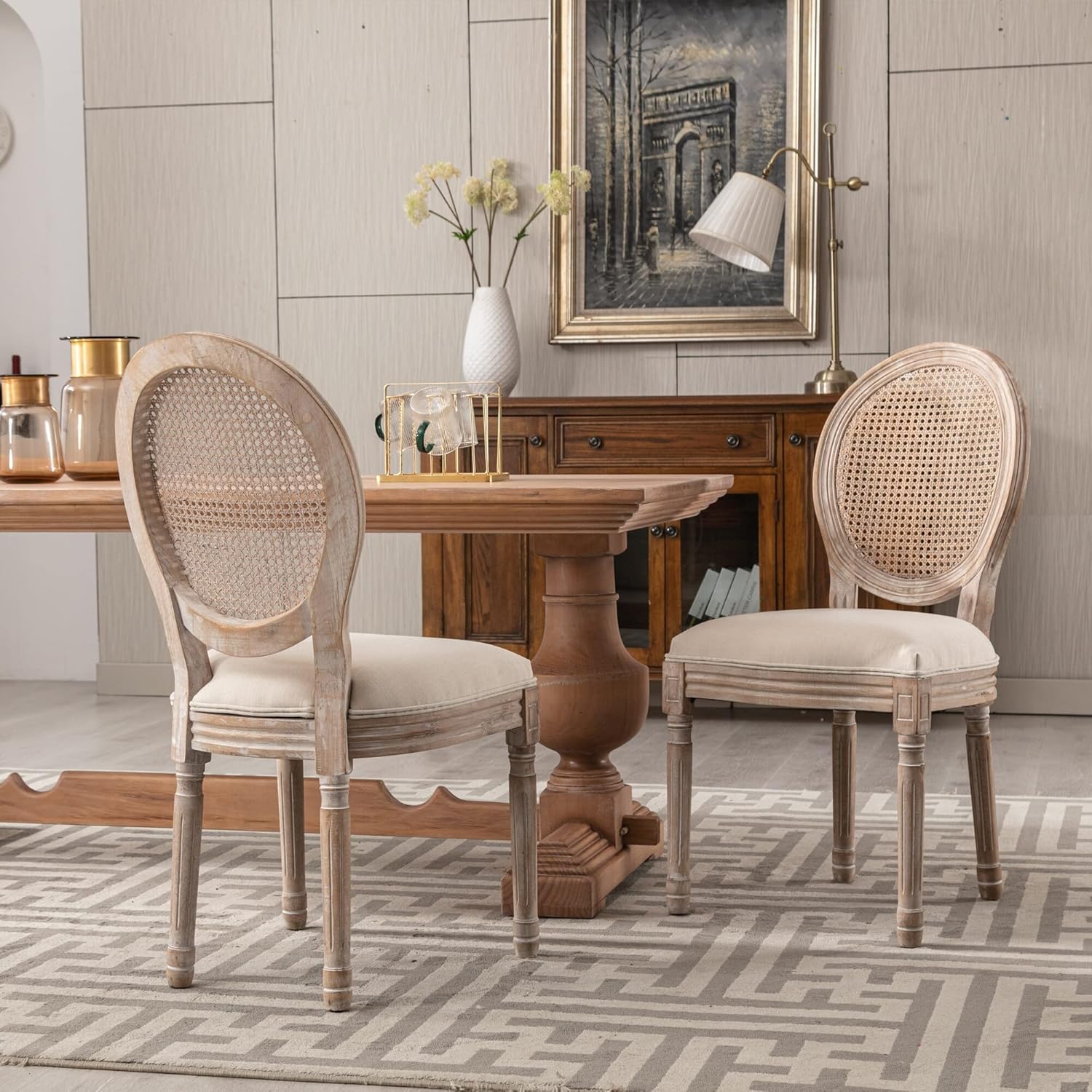 Overstock Grondi French Country Style Solid Rubber Wood and Cane Dining Chair Set of 2