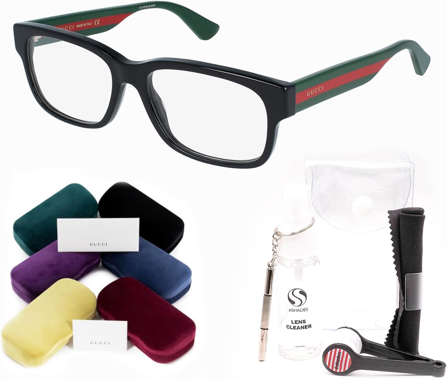 Gucci GG0343O Rectangular Eyeglasses + Bundle with eSHADES Luxury Eyewear Kit