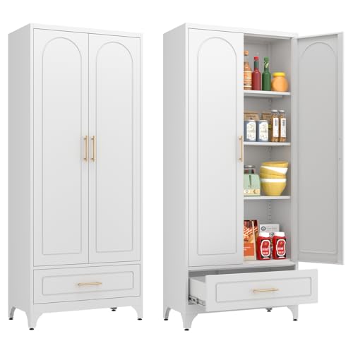 Metal Storage Cabinet with Doors and Shelves, 71 Inch Tall Kitchen Pantry Cabinet, Pantry Cabinets for Kitchen Storage