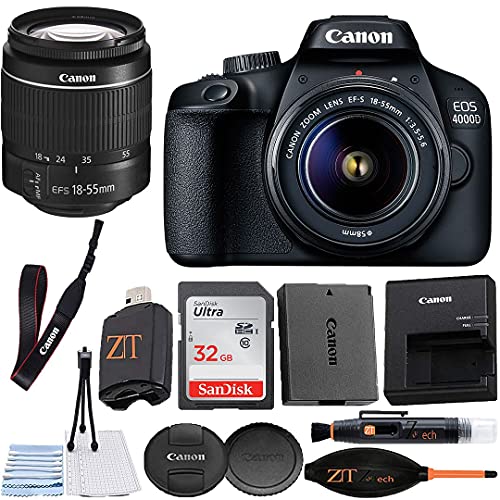 Canon EOS 4000D / Rebel T100 DSLR Camera 18-55mm Zoom Lens + ZeeTech Accessory Bundle with SanDisk 32GB Memory Card, Cleaning Starter Kit