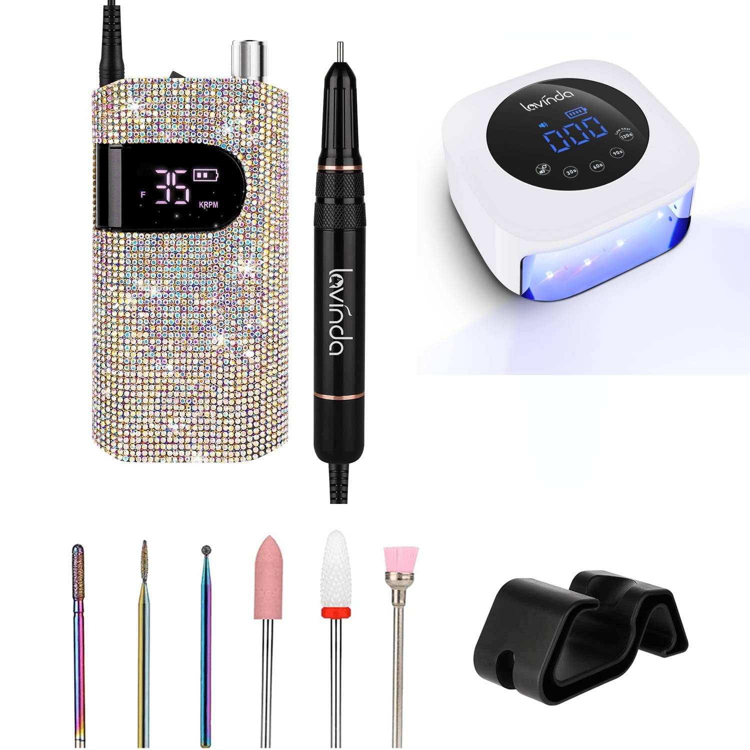 Professional Rechargeable Nail Drill Machine, Lavinda Diamond 35000RPM Electric Nail File, UV LED Nail Lamp