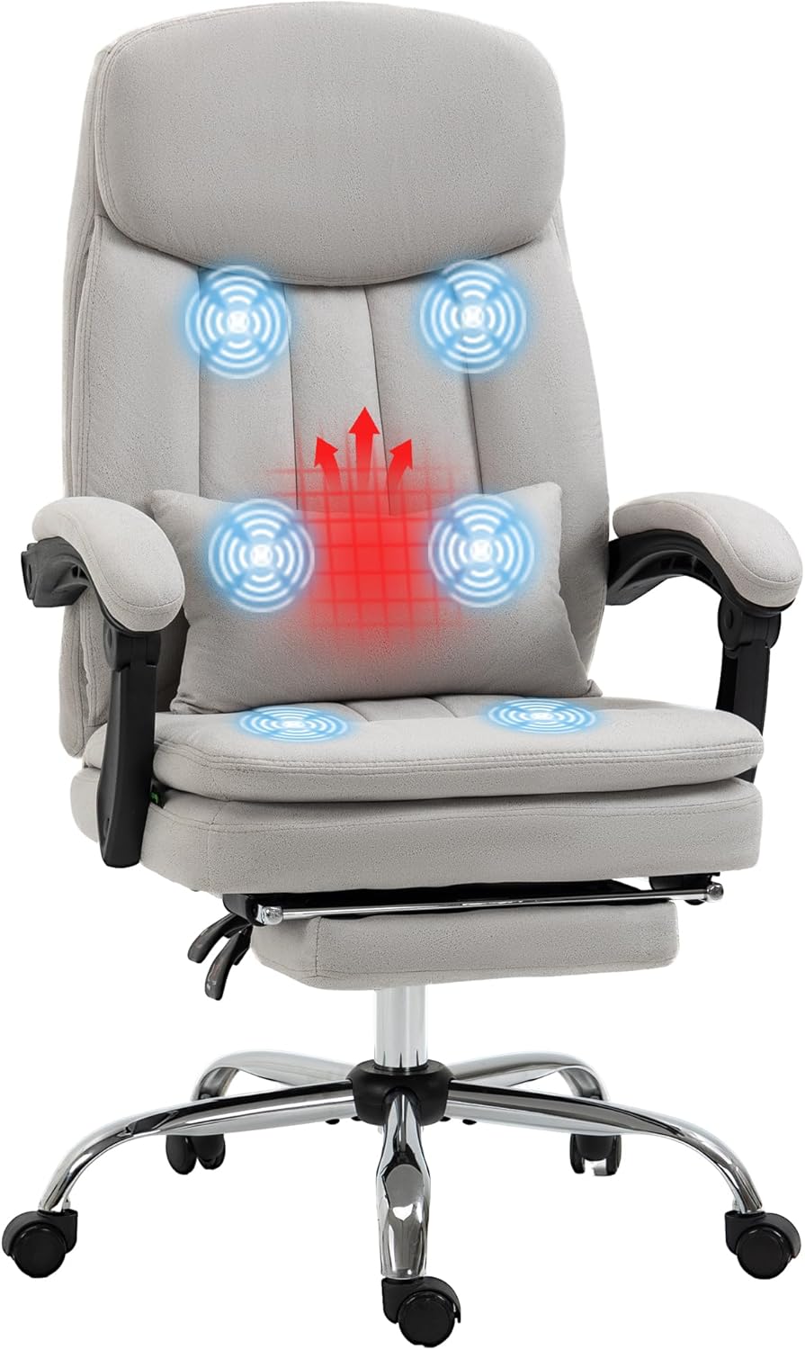 Executive Massage Office Chair, Swivel Computer Desk Chair, Microfibre Heated Reclining Computer PU Leather Chair with Lumbar Support Pillow