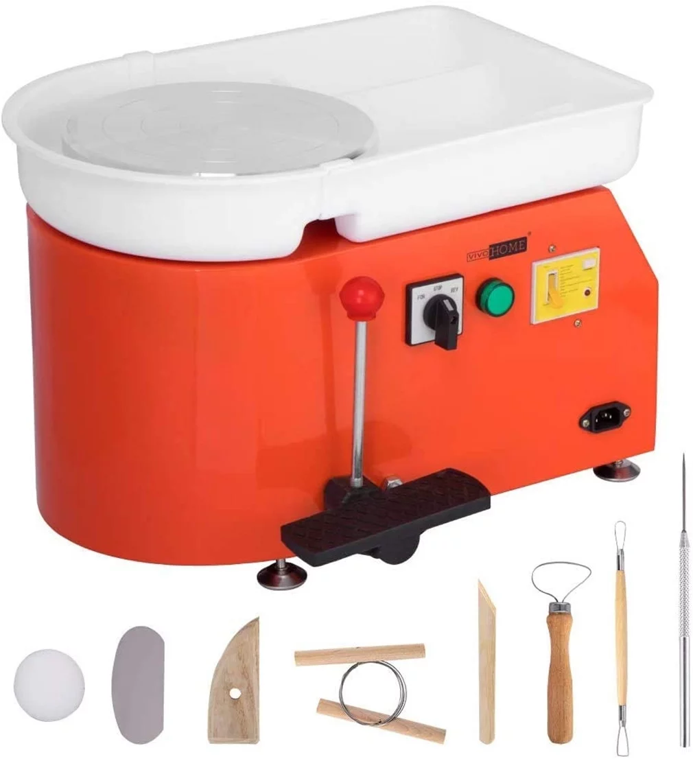VIVOHOME Pottery Wheel 25CM Pottery Forming Machine 350W Electric DIY Clay Tool Orange - Curated Treasures Market