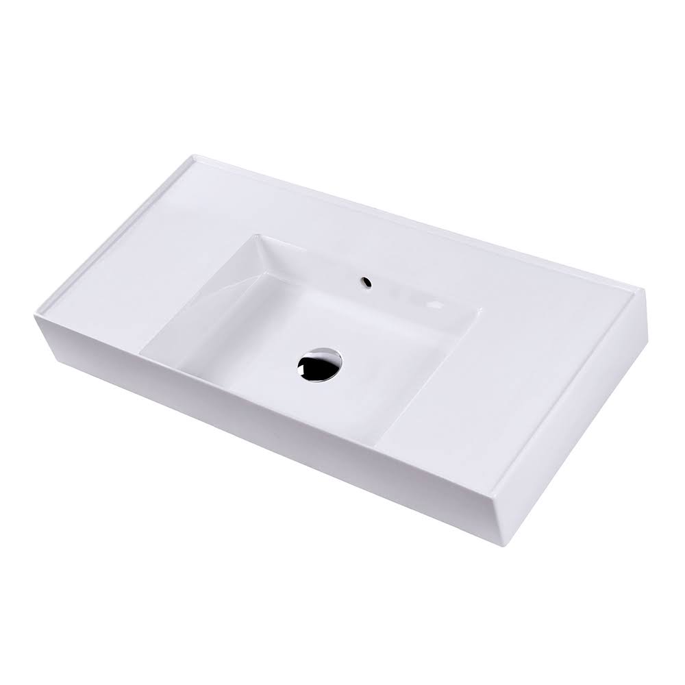Lacava 5243C-03-001 Aquaotto White Rectangular Wall Mount Bathroom Sink with Overflow Faucet Mount: 8x22 Centers