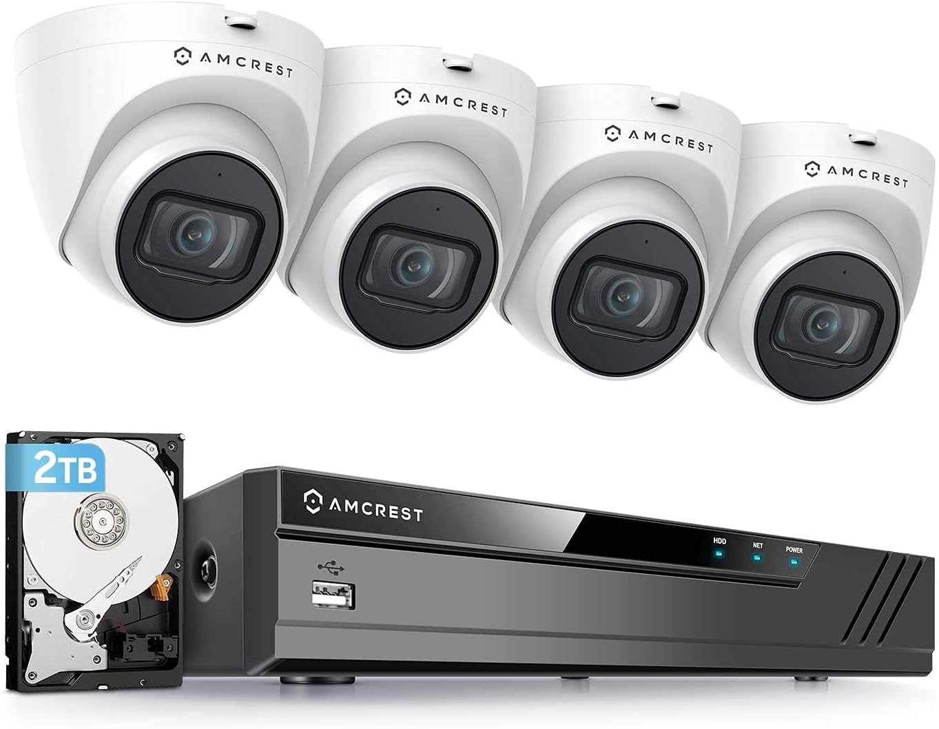 Amcrest 5MP POE Security Camera System Outdoor, 8CH POE NVR, 4pcs 5MP Turret POE Cameras, IP67 Metal Turret POE IP Cameras, Built in Mic
