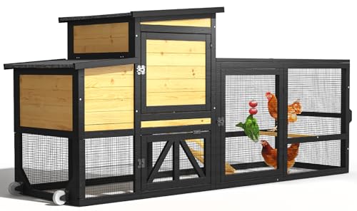 80'' Chicken Coop with Nesting Box, Outdoor Duck Coop, Chicken House for Outside, Wooden Chicken Coops with Run & Waterproof Asphalt Roof