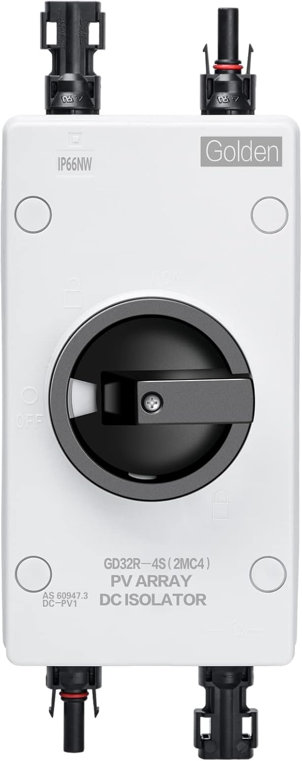 Solar Combiner Box 32A 1000V PV DC Isolator Switch with Solar Connector for Solar Power System RV, Boats, and Off/On-Grid Solar System
