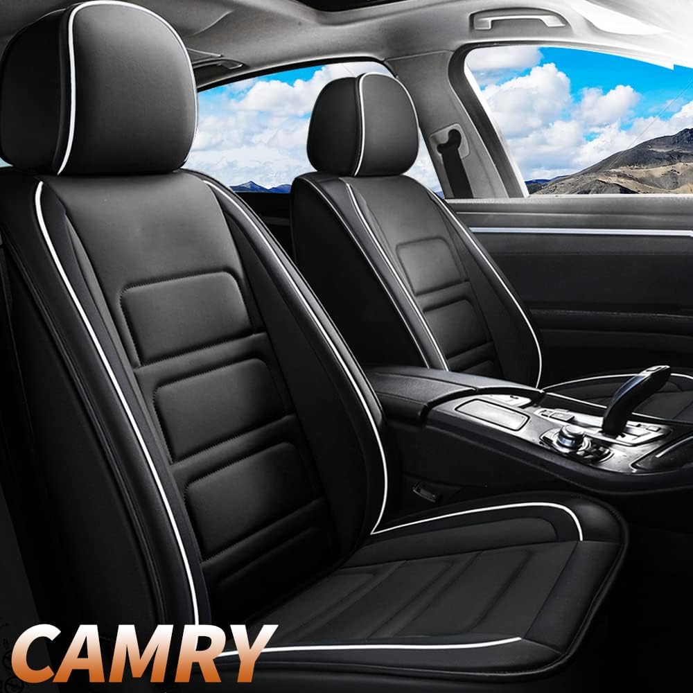 Car Seat Covers Waterproof Full Set Seat Covers Fit for 1996-2017 Toyota Camry Leather&Linen Vehicle Cushion Cover Compatible with Airbag