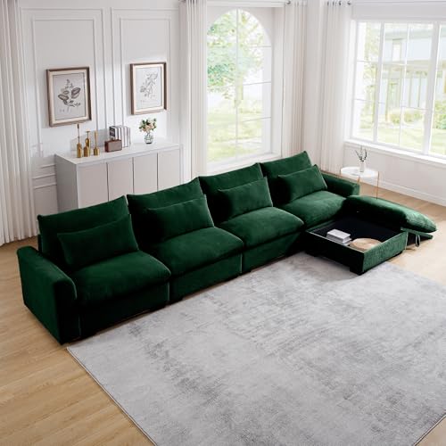 Corduroy L Shaped Sofa Couch 157.5" Brown Comfy Modular Couch Oversized Couch with Storage Ottoman Cloud Couch 4 Seater Extra Deep Sofa Couch