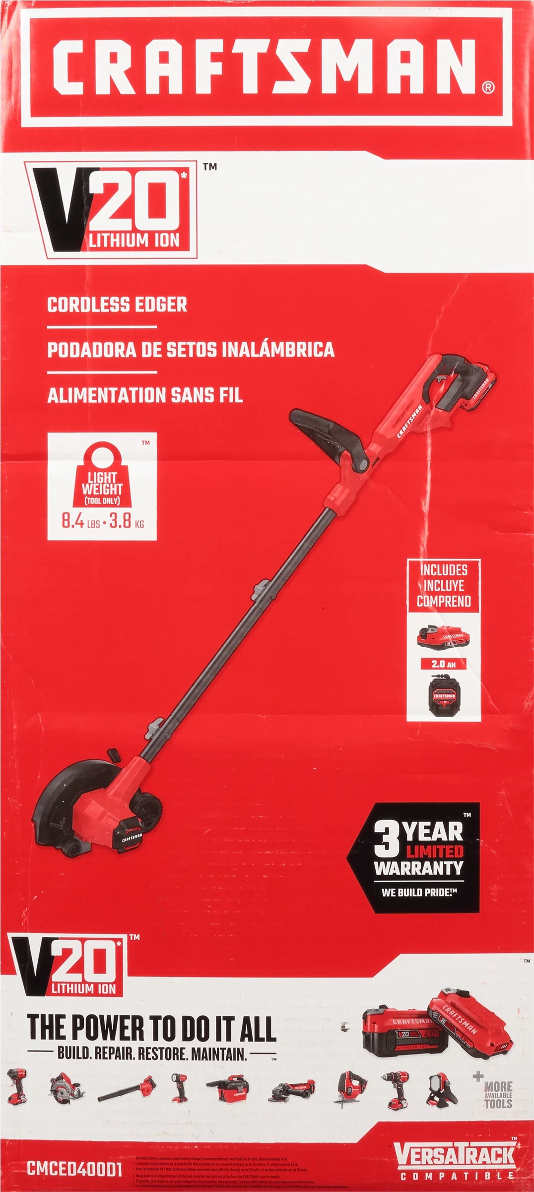 Craftsman V20 CMCED400D1 1.75 in. Battery Edger Kit (Battery & Charger)